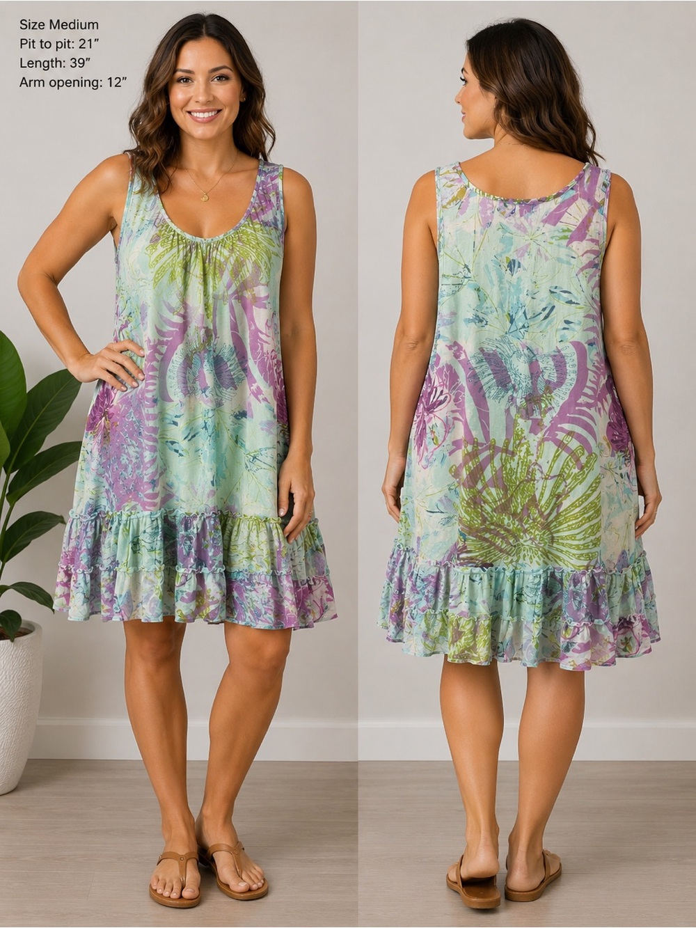 Papa 100% Cotton Floral Tiered Dress – Size Medium